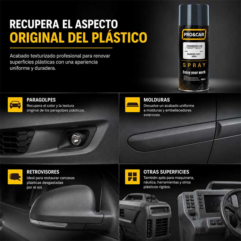 Spray Pintura Texturizada para Plásticos Gris 400 ml | PRO&CAR