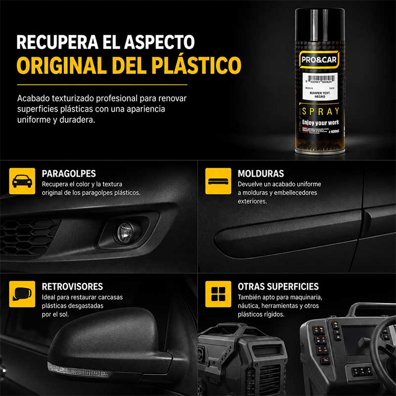 Spray Pintura Texturizada para Plásticos Negro 400 ml | PRO&CAR