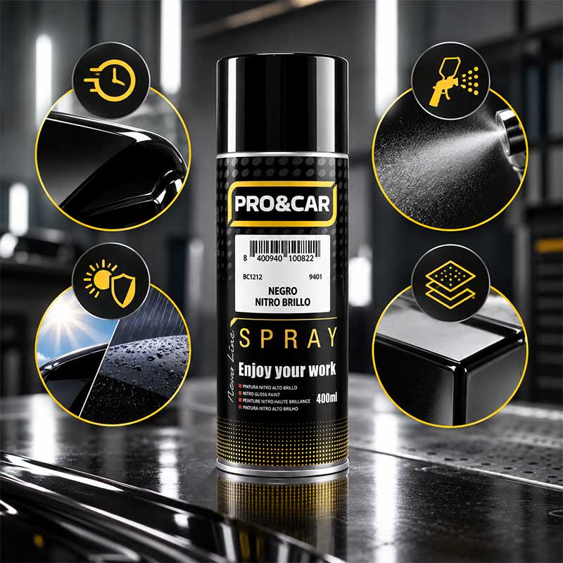Spray Pintura Negro Nitro Brillo 400 ml | PRO&CAR