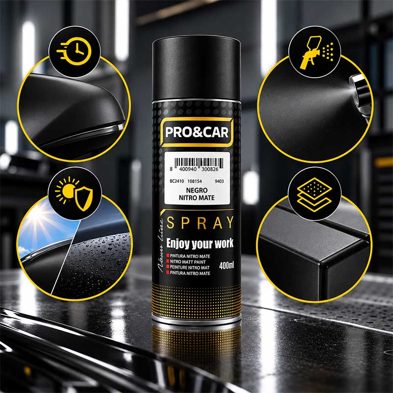 Spray Pintura Negro Nitro Mate 400 ml | PRO&CAR
